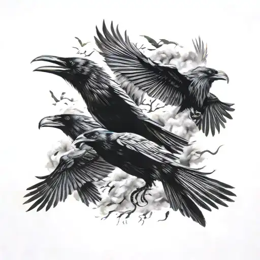 Many Ravens Diving Towards The Ground