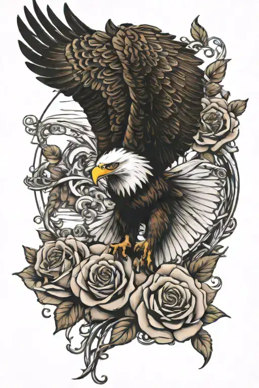 Eagle Flying And Rose Sleeve With Names Intertwined
