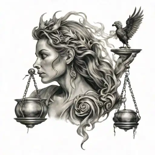 Women Holding Justice Scale With Phoenix Rising From The Ashes