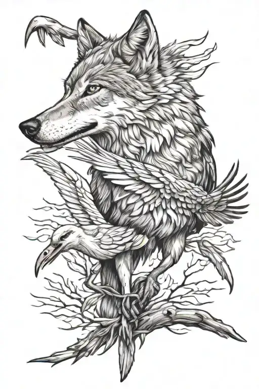 Wolf Killing A Stork Bird