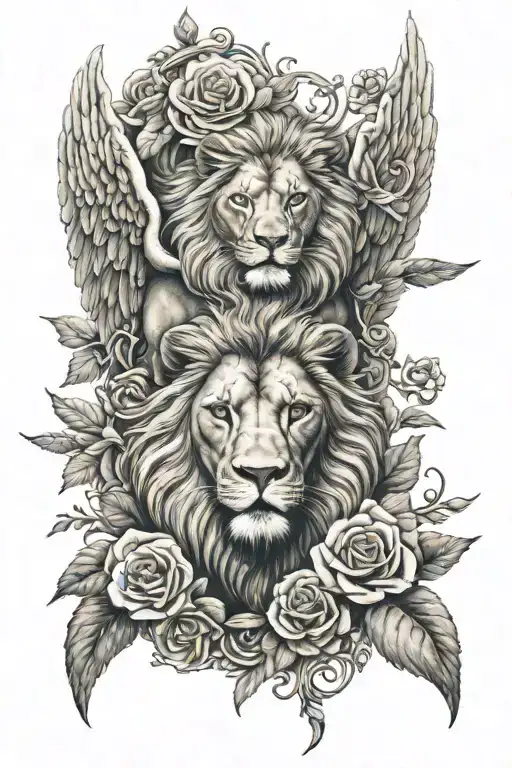 Lion Rose Cross Angel Wings Flying