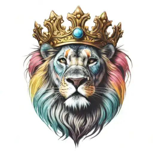 Colorful Lion Wearing A Crown