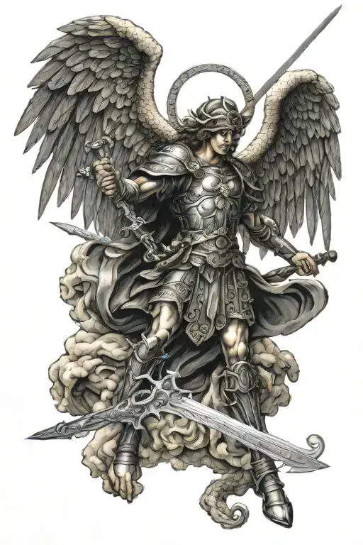 Saint Michael With Sword Killing A Demon Holding