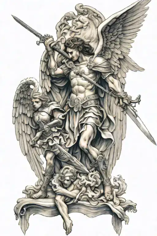 Saint Michael The Angel With A Sword Killing A Demon