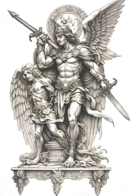 Saint Michael The Angel With A Sword Killing A Demon