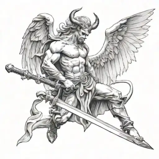 Devil Killing Angel Holding A Sword
