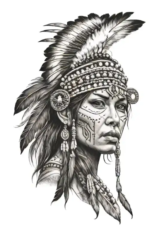 Sexy Native American Female With Beaded Headdress