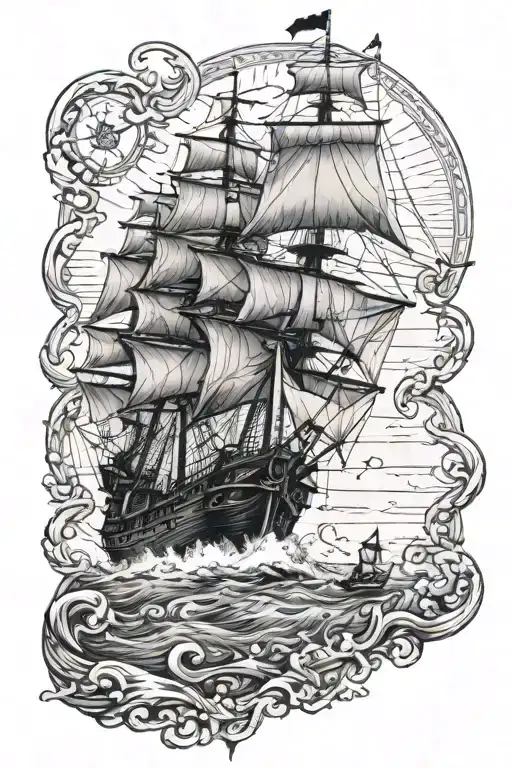 Pirate Ship Heading Towards A Lighthouse