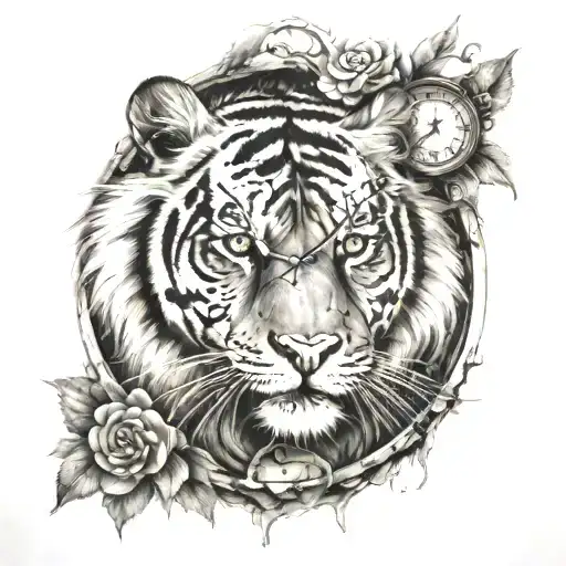 Tiger And Clock Surrounded My Mountain