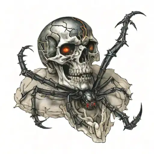 Black Widow Crawling Out Of A Skull