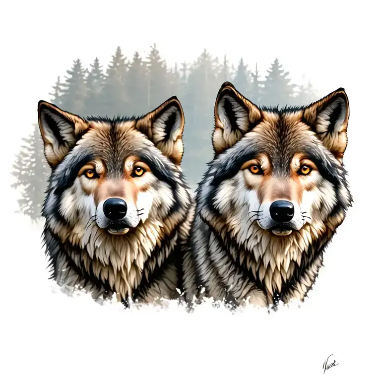 Adult Wolf With Cub Wolf