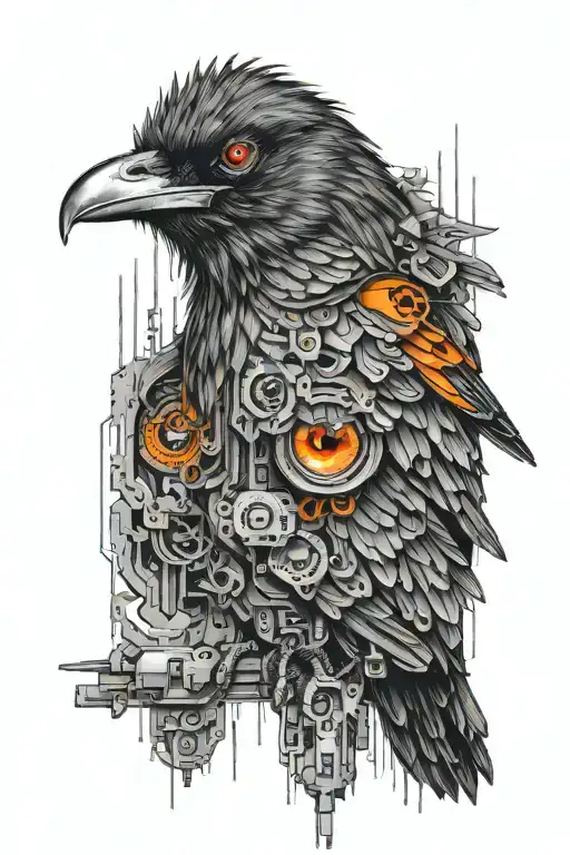 Cyberpunk Synthetic Raven With Orange Eyes