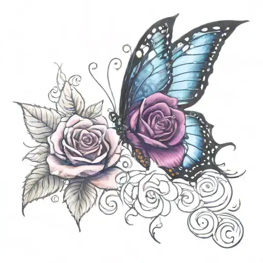 Purple Rose Blue Butterfly