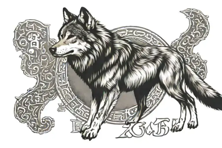 Wolf Howling And Write Turk With Turkic Alphabet