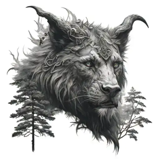 Beast Portrait Forest Background Black And White