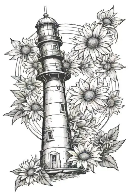 Lighthouse With Daisy Flowers Surrounding