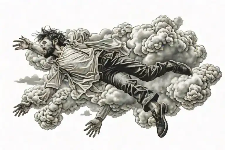 Person Falling From Heaven Reaching Up With Clouds Surrounding