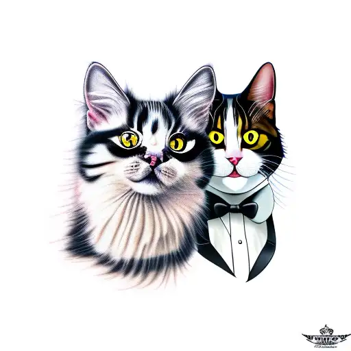 Tuxedo Cat And Long Haired Striped Cat