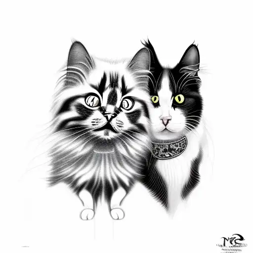 Black And White Cat And Long Haired Striped Cat