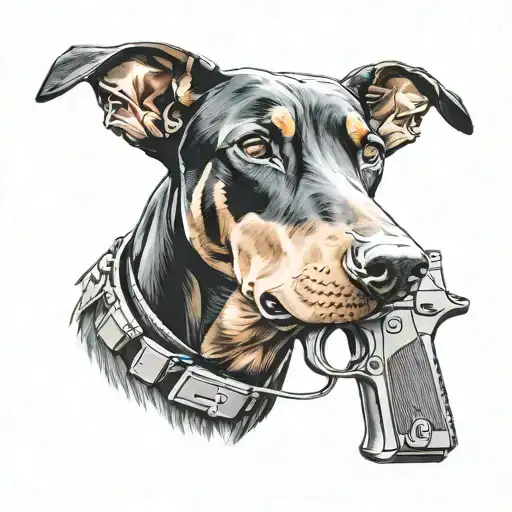 Doberman And Gun