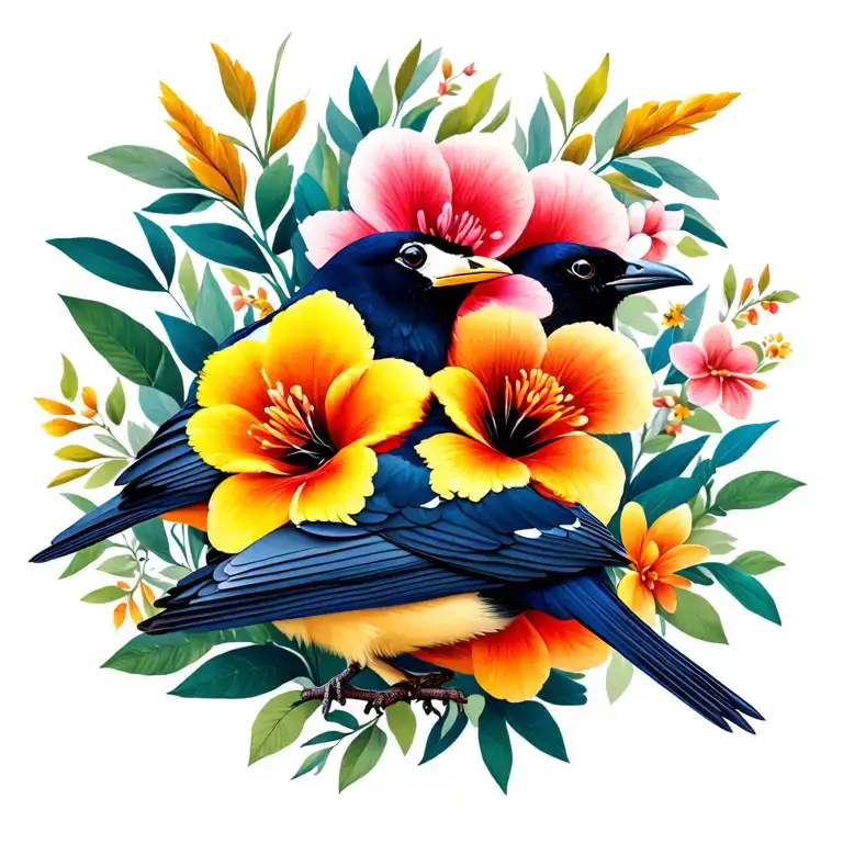 Flowers With Two Common Hill Myna And Karaoke