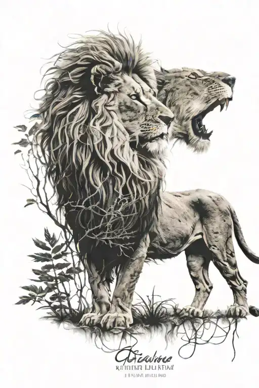 Lion In Forest With Quote Underneath