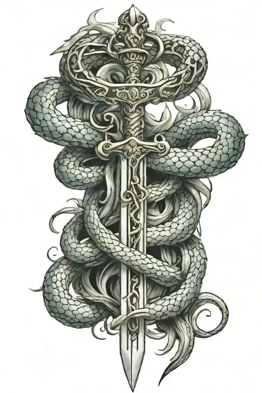 Sword Surrounded By Caduceus-type Snakes