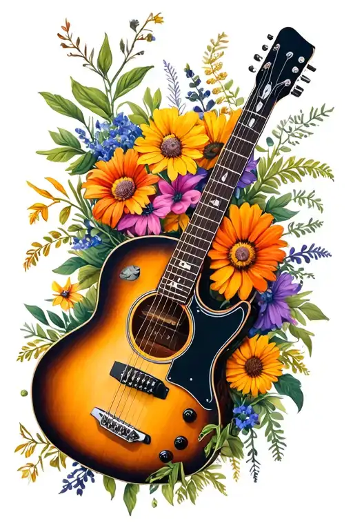 Guitar With Wild Flowers Wrapped