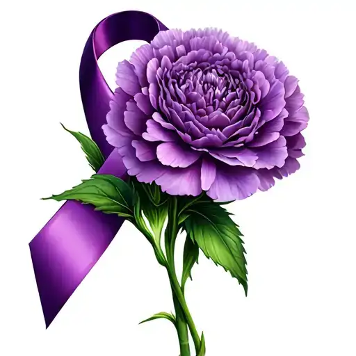 Pancreatic Cancer Ribbon And Purple Carnation Flower