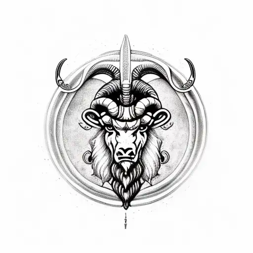 Aries Ram With Viking Style Symbols
