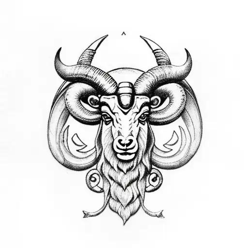 Small Aries Ram Surrounded By Norse Symbols And Images