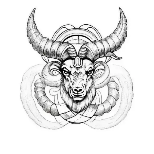 Small Aries Ram Surrounded By Norse Symbols For An Arm Sleeve