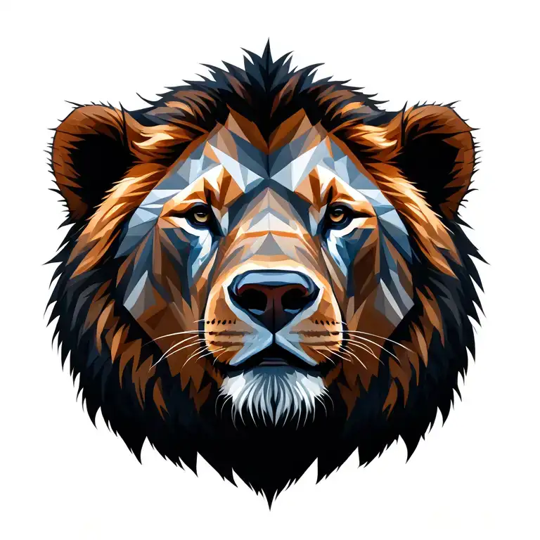 Geometric Bear Head Next To Lion Head Looking