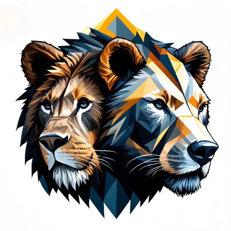 Geometric Bear And Lion Head