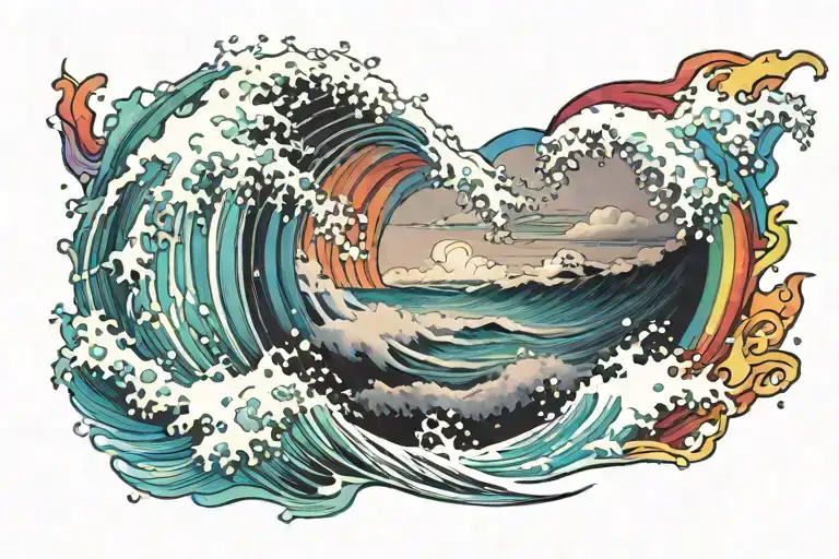 Rainbow And Waves Crashing