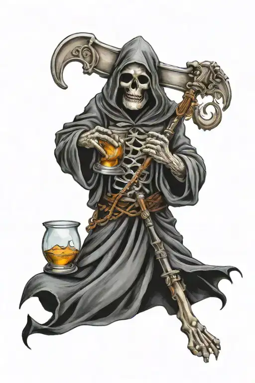 Full Color Grim Reaper Holding Hour Glass
