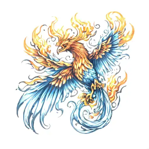 Flaming Blue Phoenix Made Of Fire Rising From Flames