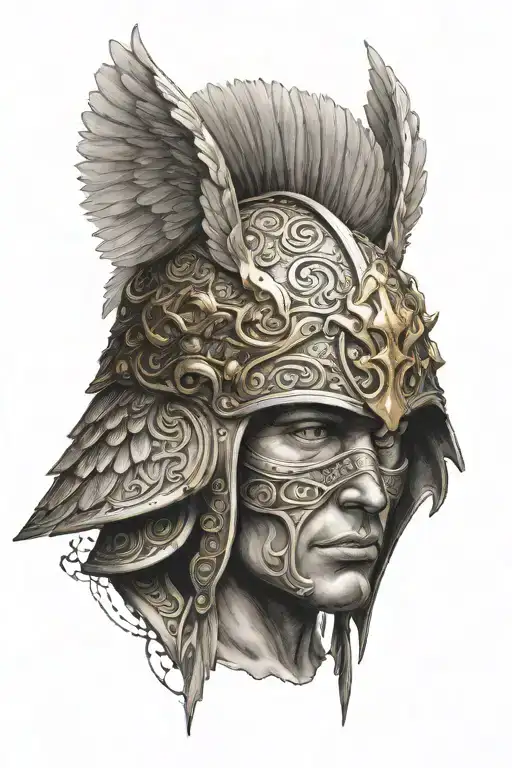 Hermes Wearing Winged Helmet Adorned With Intricate Golden Symbols Of Gods