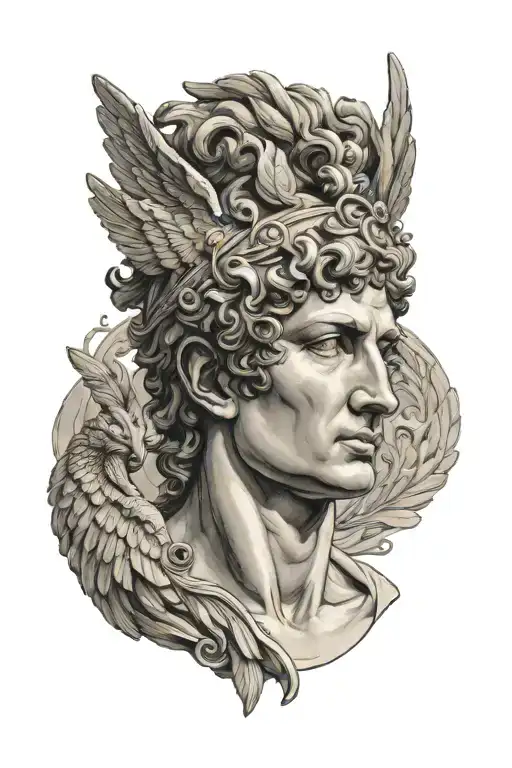 Hermes Mercury Combined Greek Roman Art Winged Feathered Hair