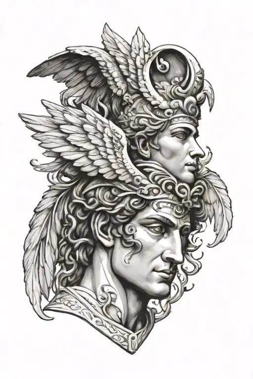 Hermes Mercury Combined Greek Art Winged Feathered Hair