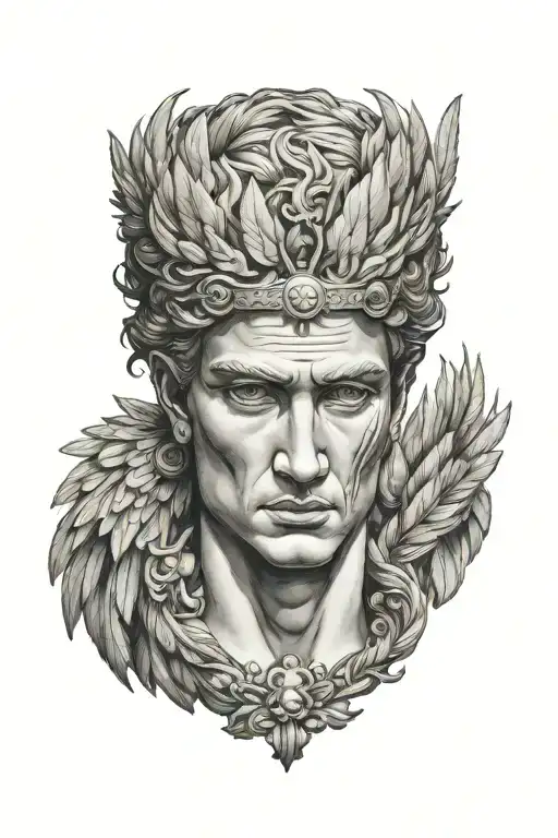 Hermes Combined Greek Art Winged Feathered Hair