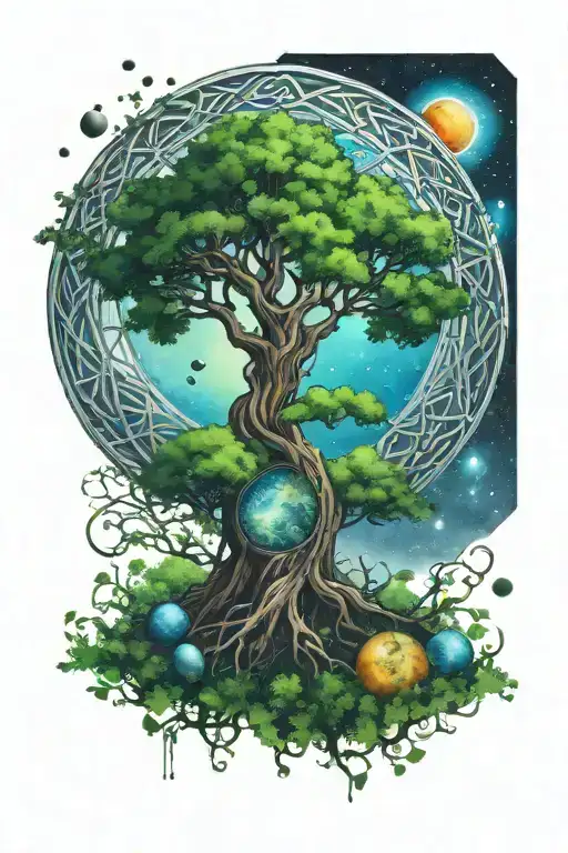 Celtic Tree Of Life Surrounded By Planets Orbiting