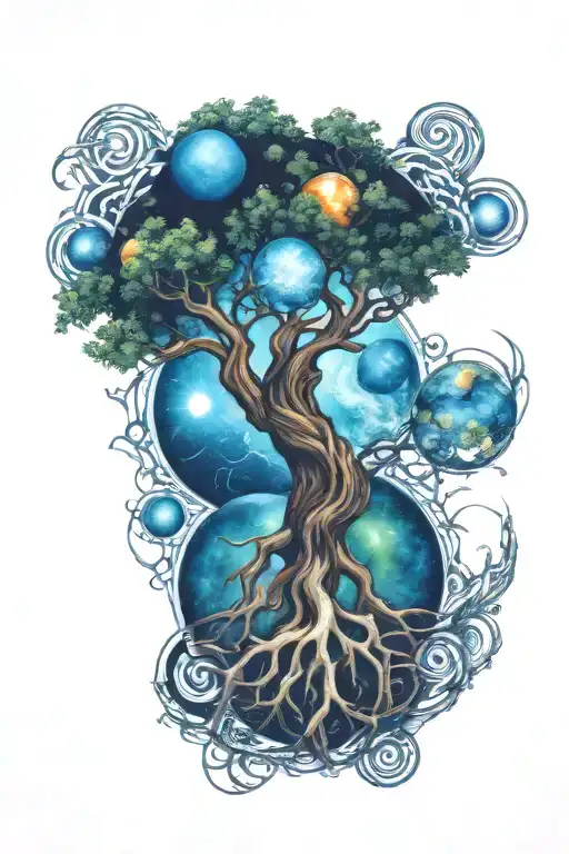 Celtic Tree Of Life Surrounded By Planets Orbiting