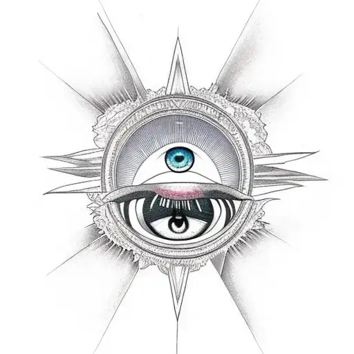 Pyramid With Eye Inside At The Bottom With An Obelisk Rising Up With A Sun Behind At The Top