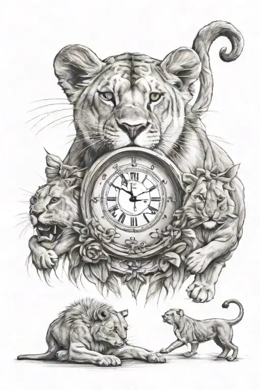 Clock With Lioness And A Cub