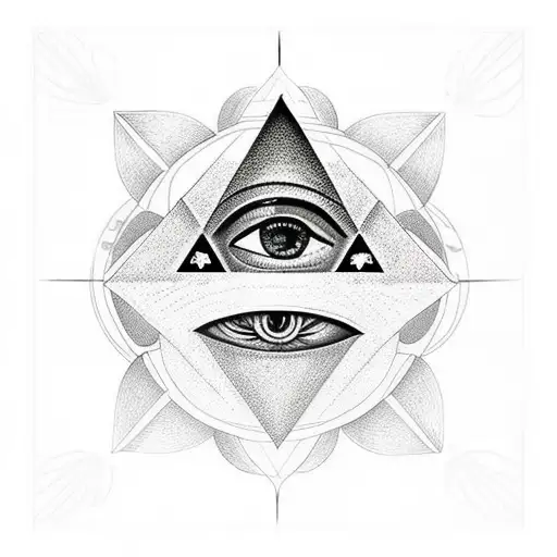 Pyramid With Eye Inside At The Bottom With A Sun Behind At The Top