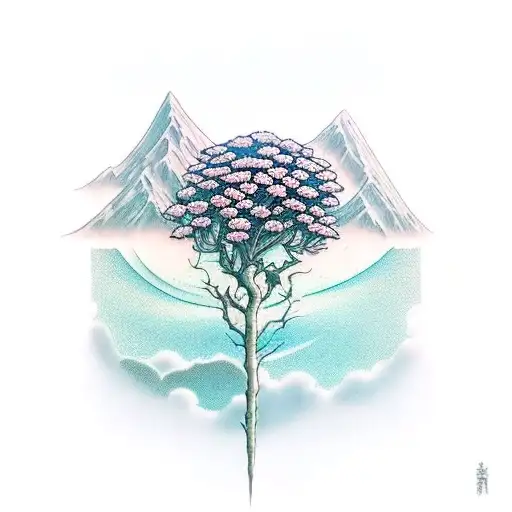 Trees With Mountains Ocean And Carnations