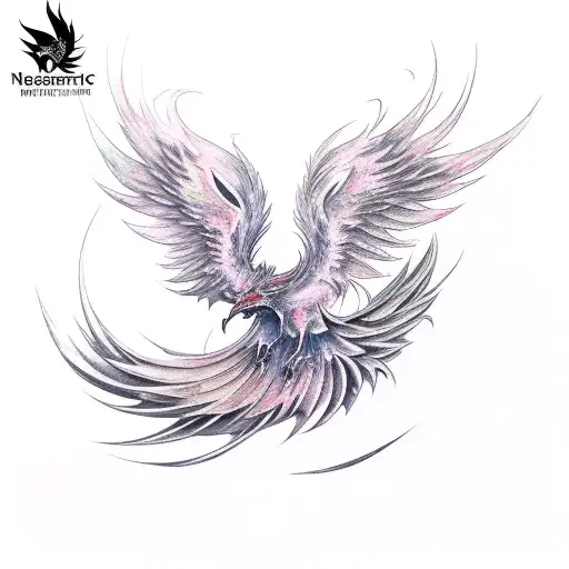 Asymmetric Phoenix Rising With Watercolor Infill