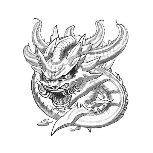 Shenlong Emerging From A Waterfall With Goku Riding On His Back