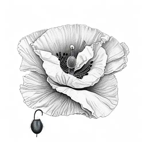 Red Poppy Flower On A Long Black Stem In Bright Watercolours